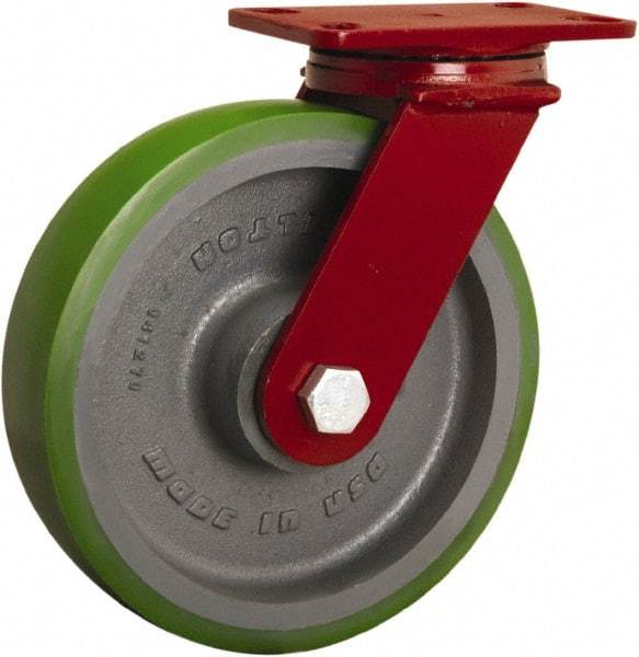 Hamilton - 10" Diam x 2-1/2" Wide x 11-1/2" OAH Top Plate Mount Swivel Caster - Polyurethane Mold onto Cast Iron Center, 2,200 Lb Capacity, Tapered Roller Bearing, 4-1/2 x 6-1/2" Plate - Apex Tool & Supply