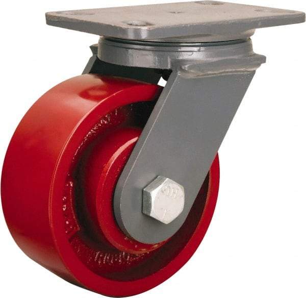 Hamilton - 6" Diam x 2-1/2" Wide x 7-3/4" OAH Top Plate Mount Swivel Caster - Cast Iron, 2,200 Lb Capacity, Straight Roller Bearing, 4-1/2 x 6-1/2" Plate - Apex Tool & Supply