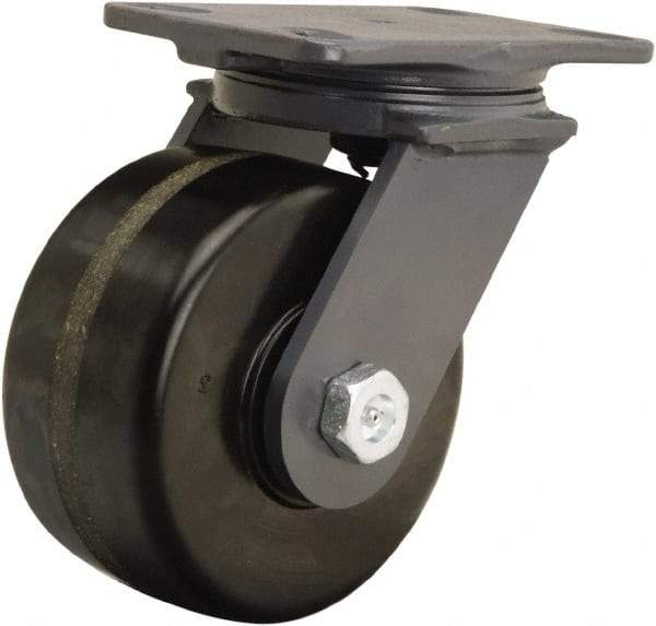 Hamilton - 6" Diam x 3" Wide x 7-3/4" OAH Top Plate Mount Swivel Caster - Phenolic, 2,200 Lb Capacity, Tapered Roller Bearing, 4-1/2 x 6-1/2" Plate - Apex Tool & Supply