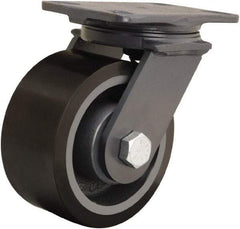 Hamilton - 6" Diam x 3" Wide x 7-3/4" OAH Top Plate Mount Swivel Caster - Polyurethane Mold onto Cast Iron Center, 2,200 Lb Capacity, Tapered Roller Bearing, 4-1/2 x 6-1/2" Plate - Apex Tool & Supply
