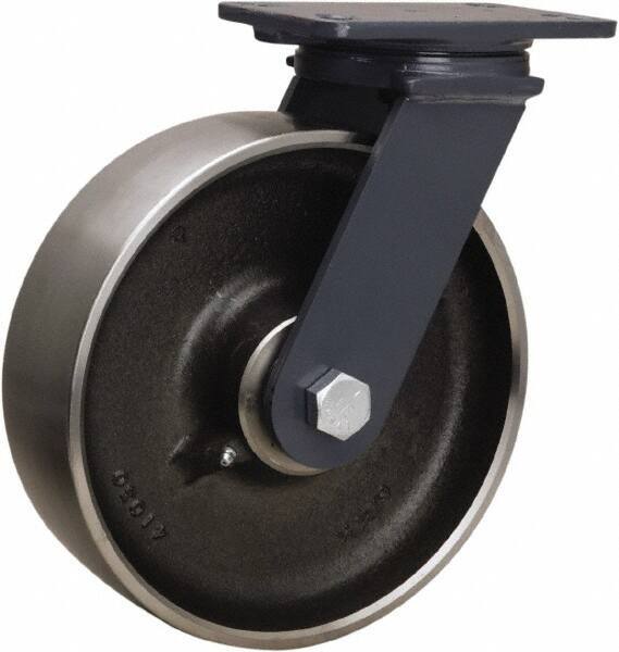 Hamilton - 10" Diam x 3" Wide x 12-1/16" OAH Top Plate Mount Swivel Caster - Forged Steel, 2,400 Lb Capacity, Tapered Roller Bearing, 4-1/2 x 6-1/2" Plate - Apex Tool & Supply