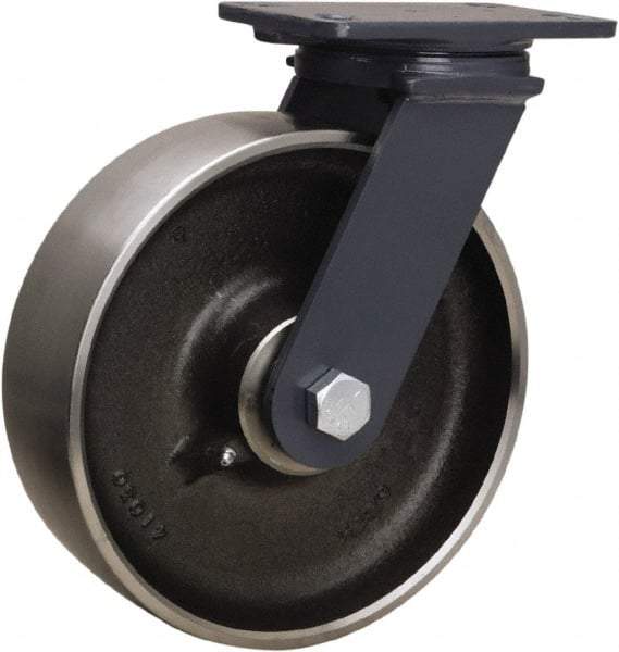 Hamilton - 10" Diam x 3" Wide x 12-1/16" OAH Top Plate Mount Swivel Caster - Forged Steel, 2,400 Lb Capacity, Sealed Precision Ball Bearing, 4-1/2 x 6-1/2" Plate - Apex Tool & Supply