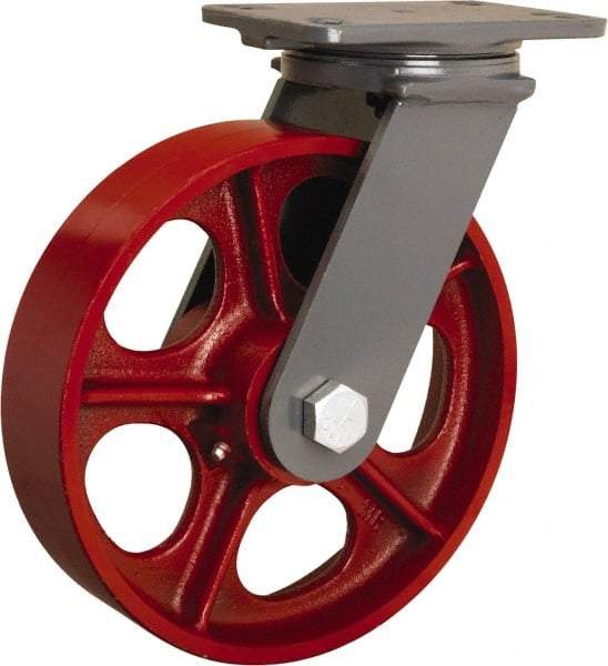 Hamilton - 10" Diam x 2-1/2" Wide x 12-1/16" OAH Top Plate Mount Swivel Caster - Cast Iron, 2,400 Lb Capacity, Tapered Roller Bearing, 4-1/2 x 6-1/2" Plate - Apex Tool & Supply