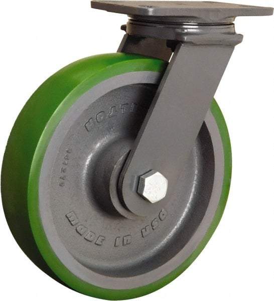 Hamilton - 10" Diam x 2-1/2" Wide x 12-1/16" OAH Top Plate Mount Swivel Caster - Polyurethane Mold onto Cast Iron Center, 2,400 Lb Capacity, Sealed Precision Ball Bearing, 4-1/2 x 6-1/2" Plate - Apex Tool & Supply