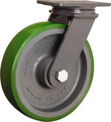 Hamilton - 10" Diam x 2-1/2" Wide x 12-1/16" OAH Top Plate Mount Swivel Caster - Polyurethane Mold onto Cast Iron Center, 2,400 Lb Capacity, Tapered Roller Bearing, 4-1/2 x 6-1/2" Plate - Apex Tool & Supply