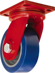 Hamilton - 8" Diam x 3" Wide x 10-1/2" OAH Top Plate Mount Swivel Caster - Polyurethane Mold on Forged Steel, 3,500 Lb Capacity, Tapered Roller Bearing, 6-1/2 x 7-1/2" Plate - Apex Tool & Supply