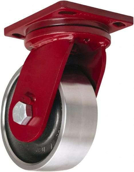 Hamilton - 6" Diam x 3" Wide x 8-1/2" OAH Top Plate Mount Swivel Caster - Forged Steel, 10,000 Lb Capacity, Tapered Roller Bearing, 6-1/2 x 7-1/2" Plate - Apex Tool & Supply