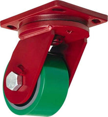 Hamilton - 6" Diam x 3" Wide x 8-1/2" OAH Top Plate Mount Swivel Caster - Polyurethane Mold onto Cast Iron Center, 2,200 Lb Capacity, Sealed Precision Ball Bearing, 6-1/2 x 7-1/2" Plate - Apex Tool & Supply