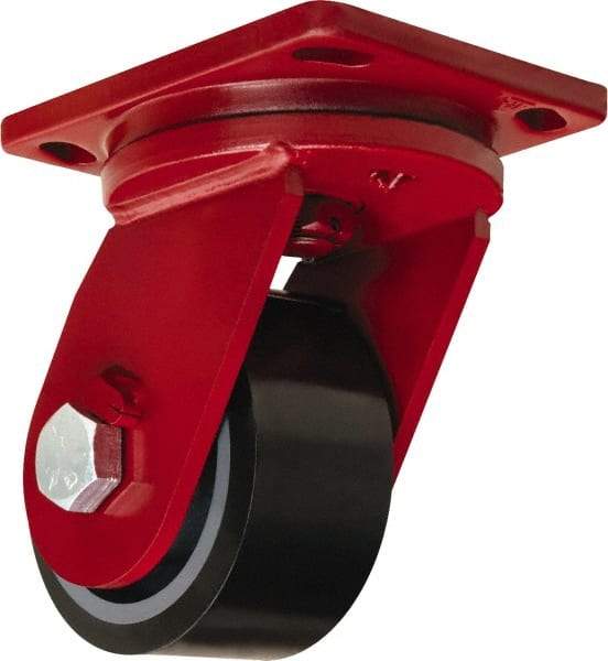 Hamilton - 6" Diam x 3" Wide x 8-1/2" OAH Top Plate Mount Swivel Caster - Polyurethane Mold onto Cast Iron Center, 2,860 Lb Capacity, Sealed Precision Ball Bearing, 6-1/2 x 7-1/2" Plate - Apex Tool & Supply