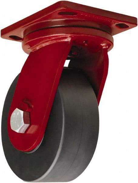 Hamilton - 10" Diam x 3" Wide x 12-1/2" OAH Top Plate Mount Swivel Caster - Nylon, 8,200 Lb Capacity, Sealed Precision Ball Bearing, 6-1/2 x 7-1/2" Plate - Apex Tool & Supply