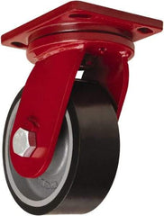 Hamilton - 10" Diam x 3" Wide x 12-1/2" OAH Top Plate Mount Swivel Caster - Polyurethane Mold onto Cast Iron Center, 3,900 Lb Capacity, Tapered Roller Bearing, 6-1/2 x 7-1/2" Plate - Apex Tool & Supply