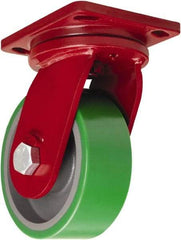 Hamilton - 10" Diam x 3" Wide x 12-1/2" OAH Top Plate Mount Swivel Caster - Polyurethane Mold onto Cast Iron Center, 3,000 Lb Capacity, Tapered Roller Bearing, 6-1/2 x 7-1/2" Plate - Apex Tool & Supply