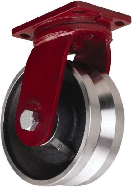 Hamilton - 10" Diam x 4" Wide, Iron Swivel Caster - 7,500 Lb Capacity, Top Plate Mount, 6-1/2" x 7-1/2" Plate, Straight Roller Bearing - Apex Tool & Supply