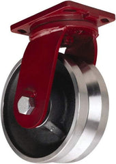 Hamilton - 10" Diam x 4" Wide, Iron Swivel Caster - 7,500 Lb Capacity, Top Plate Mount, 6-1/2" x 7-1/2" Plate, Straight Roller Bearing - Apex Tool & Supply