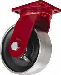 Hamilton - 10" Diam x 3" Wide x 12-1/2" OAH Top Plate Mount Swivel Caster - Forged Steel, 6,500 Lb Capacity, Tapered Roller Bearing, 6-1/2 x 7-1/2" Plate - Apex Tool & Supply