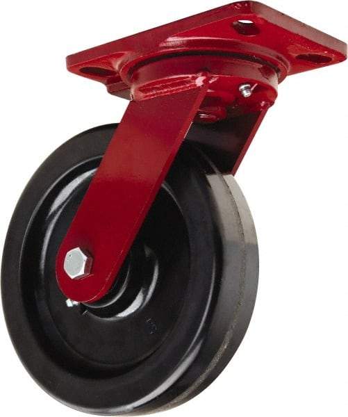 Hamilton - 8" Diam x 2" Wide x 9-3/4" OAH Top Plate Mount Swivel Caster - Phenolic, 1,400 Lb Capacity, Straight Roller Bearing, 4-1/2 x 6-1/2" Plate - Apex Tool & Supply