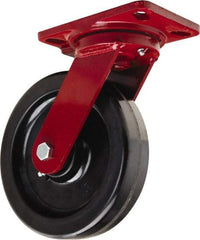Hamilton - 8" Diam x 2" Wide x 9-3/4" OAH Top Plate Mount Swivel Caster - Phenolic, 1,400 Lb Capacity, Straight Roller Bearing, 4-1/2 x 6-1/2" Plate - Apex Tool & Supply