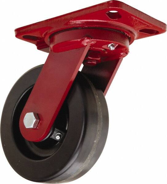 Hamilton - 6" Diam x 2" Wide x 7-3/4" OAH Top Plate Mount Swivel Caster - Phenolic, 1,200 Lb Capacity, Straight Roller Bearing, 4-1/2 x 6-1/2" Plate - Apex Tool & Supply