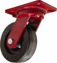 Hamilton - 6" Diam x 2" Wide x 7-3/4" OAH Top Plate Mount Swivel Caster - Phenolic, 1,200 Lb Capacity, Straight Roller Bearing, 4-1/2 x 6-1/2" Plate - Apex Tool & Supply