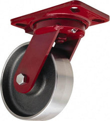 Hamilton - 6" Diam x 2" Wide x 7-3/4" OAH Top Plate Mount Swivel Caster - Forged Steel, 2,000 Lb Capacity, Sealed Precision Ball Bearing, 4-1/2 x 6-1/2" Plate - Apex Tool & Supply