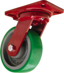 Hamilton - 6" Diam x 2" Wide x 7-3/4" OAH Top Plate Mount Swivel Caster - Polyurethane Mold onto Cast Iron Center, 1,200 Lb Capacity, Tapered Roller Bearing, 4-1/2 x 6-1/2" Plate - Apex Tool & Supply