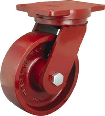 Hamilton - 8" Diam x 2-1/2" Wide x 10-1/2" OAH Top Plate Mount Swivel Caster - Cast Iron, 2,500 Lb Capacity, Straight Roller Bearing, 6-1/8 x 7-1/2" Plate - Apex Tool & Supply