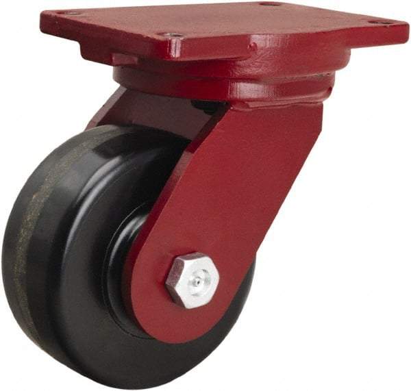 Hamilton - 6" Diam x 2-1/2" Wide x 8-1/2" OAH Top Plate Mount Swivel Caster - Phenolic, 1,800 Lb Capacity, Straight Roller Bearing, 6-1/8 x 7-1/2" Plate - Apex Tool & Supply