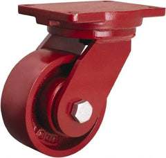 Hamilton - 6" Diam x 2-1/2" Wide x 8-1/2" OAH Top Plate Mount Swivel Caster - Cast Iron, 2,200 Lb Capacity, Straight Roller Bearing, 6-1/8 x 7-1/2" Plate - Apex Tool & Supply