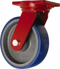 Hamilton - 10" Diam x 3" Wide x 12-1/2" OAH Top Plate Mount Swivel Caster - Polyurethane Mold onto Cast Iron Center, 2,400 Lb Capacity, Sealed Precision Ball Bearing, 6-1/8 x 7-1/2" Plate - Apex Tool & Supply