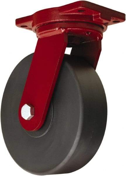Hamilton - 10" Diam x 3" Wide x 12-1/2" OAH Top Plate Mount Swivel Caster - Nylon, 5,000 Lb Capacity, Sealed Precision Ball Bearing, 6-1/8 x 7-1/2" Plate - Apex Tool & Supply