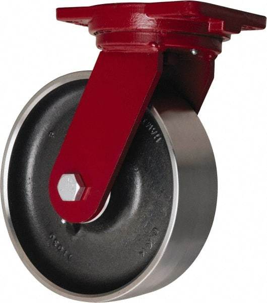 Hamilton - 10" Diam x 3" Wide x 12-1/2" OAH Top Plate Mount Swivel Caster - Forged Steel, 4,000 Lb Capacity, Sealed Precision Ball Bearing, 6-1/8 x 7-1/2" Plate - Apex Tool & Supply