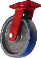 Hamilton - 12" Diam x 3" Wide x 14-1/2" OAH Top Plate Mount Swivel Caster - Polyurethane Mold onto Cast Iron Center, 2,800 Lb Capacity, Precision Tapered Roller Bearing, 6-1/8 x 7-1/2" Plate - Apex Tool & Supply