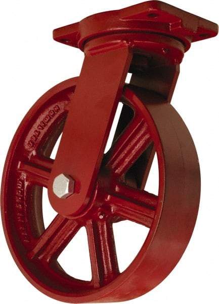 Hamilton - 12" Diam x 3" Wide x 14-1/2" OAH Top Plate Mount Swivel Caster - Cast Iron, 2,500 Lb Capacity, Tapered Roller Bearing, 6-1/8 x 7-1/2" Plate - Apex Tool & Supply