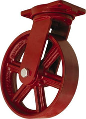 Hamilton - 12" Diam x 3" Wide x 14-1/2" OAH Top Plate Mount Swivel Caster - Cast Iron, 2,500 Lb Capacity, Straight Roller Bearing, 6-1/8 x 7-1/2" Plate - Apex Tool & Supply