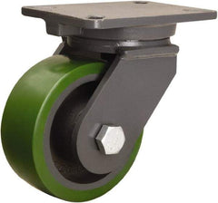 Hamilton - 6" Diam x 2-1/2" Wide x 8" OAH Top Plate Mount Swivel Caster - Polyurethane Mold onto Cast Iron Center, 1,600 Lb Capacity, Precision Ball Bearing, 5-1/4 x 7-1/4" Plate - Apex Tool & Supply