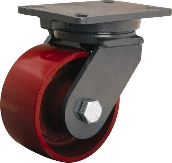 Hamilton - 6" Diam x 3" Wide x 8" OAH Top Plate Mount Swivel Caster - Cast Iron, 2,500 Lb Capacity, Tapered Roller Bearing, 5-1/4 x 7-1/4" Plate - Apex Tool & Supply