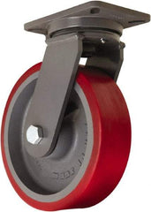 Hamilton - 10" Diam x 3" Wide x 12-1/2" OAH Top Plate Mount Swivel Caster - Polyurethane Mold onto Cast Iron Center, 3,600 Lb Capacity, Sealed Precision Ball Bearing, 5-1/4 x 7-1/4" Plate - Apex Tool & Supply
