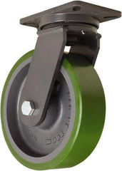 Hamilton - 10" Diam x 3" Wide x 12-1/2" OAH Top Plate Mount Swivel Caster - Polyurethane Mold onto Cast Iron Center, 3,000 Lb Capacity, Tapered Roller Bearing, 5-1/4 x 7-1/4" Plate - Apex Tool & Supply