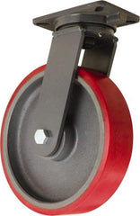 Hamilton - 12" Diam x 3" Wide x 15-1/2" OAH Top Plate Mount Swivel Caster - Polyurethane Mold onto Cast Iron Center, 4,000 Lb Capacity, Sealed Precision Ball Bearing, 5-1/4 x 7-1/4" Plate - Apex Tool & Supply