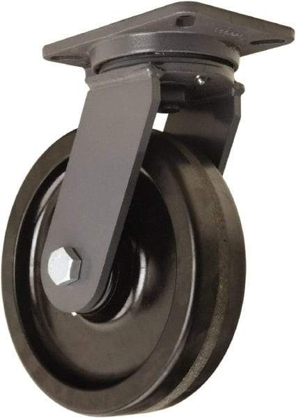 Hamilton - 10" Diam x 2-1/2" Wide x 12-1/2" OAH Top Plate Mount Swivel Caster - Phenolic, 2,500 Lb Capacity, Tapered Roller Bearing, 5-1/4 x 7-1/4" Plate - Apex Tool & Supply