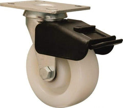 Hamilton - 5" Diam x 2" Wide x 6-1/2" OAH Top Plate Mount Swivel Caster with Brake - Nylon, 850 Lb Capacity, Precision Ball Bearing, 4 x 4-1/2" Plate - Apex Tool & Supply