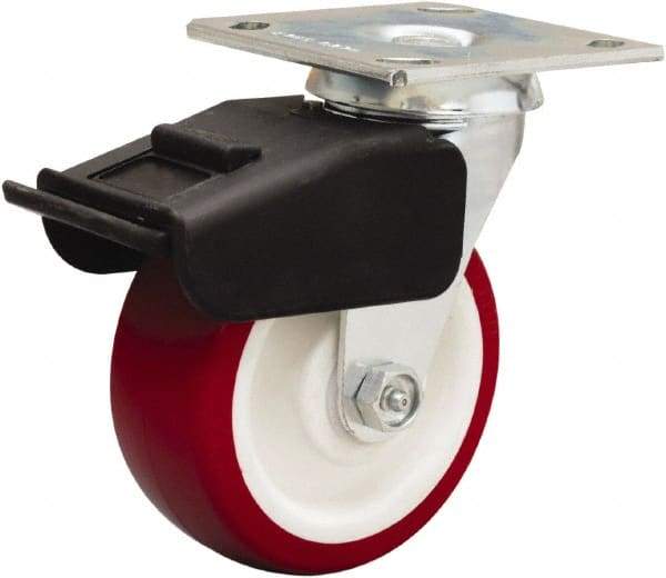 Hamilton - 5" Diam x 2" Wide x 6-1/2" OAH Top Plate Mount Swivel Caster - Polyurethane Mold on Polypropylene, 850 Lb Capacity, Straight Roller Bearing, 4 x 4-1/2" Plate - Apex Tool & Supply