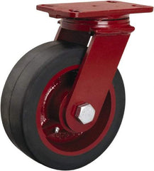 Hamilton - 8" Diam x 3" Wide x 10-1/8" OAH Top Plate Mount Swivel Caster - Rubber Mold on Cast Iron, 840 Lb Capacity, Straight Roller Bearing, 4-1/2 x 6-1/2" Plate - Apex Tool & Supply