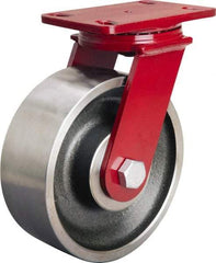 Hamilton - 8" Diam x 3" Wide x 10-1/8" OAH Top Plate Mount Swivel Caster - Forged Steel, 2,200 Lb Capacity, Sealed Precision Ball Bearing, 4-1/2 x 6-1/2" Plate - Apex Tool & Supply