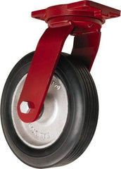 Hamilton - 12" Diam x 2-3/4" Wide, Rubber Swivel Caster - 800 Lb Capacity, Top Plate Mount, 6-1/8" x 7-1/2" Plate, Straight Roller Bearing - Apex Tool & Supply
