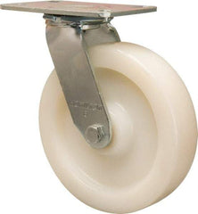 Hamilton - 8" Diam x 2" Wide x 9-1/2" OAH Top Plate Mount Swivel Caster - Nylon, 1,500 Lb Capacity, Precision Ball Bearing, 4-1/2 x 6-1/4" Plate - Apex Tool & Supply