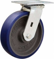 Hamilton - 8" Diam x 2" Wide x 9-1/2" OAH Top Plate Mount Swivel Caster - Polyurethane Mold onto Cast Iron Center, 1,200 Lb Capacity, Sealed Precision Ball Bearing, 4-1/2 x 6-1/4" Plate - Apex Tool & Supply