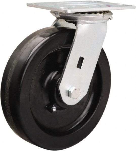 Hamilton - 8" Diam x 2" Wide x 9-1/2" OAH Top Plate Mount Swivel Caster - Phenolic, 1,400 Lb Capacity, Straight Roller Bearing, 4-1/2 x 6-1/4" Plate - Apex Tool & Supply