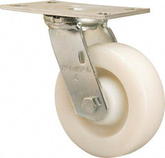 Hamilton - 6" Diam x 2" Wide x 7-1/2" OAH Top Plate Mount Swivel Caster - Nylon, 1,100 Lb Capacity, Precision Ball Bearing, 4-1/2 x 6-1/4" Plate - Apex Tool & Supply
