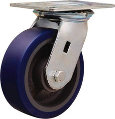Hamilton - 6" Diam x 2" Wide x 7-1/2" OAH Top Plate Mount Swivel Caster - Polyurethane Mold onto Cast Iron Center, 960 Lb Capacity, Sealed Precision Ball Bearing, 4-1/2 x 6-1/4" Plate - Apex Tool & Supply